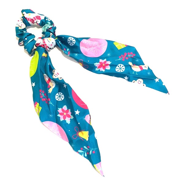 Christmas Holiday Scarf Scrunchie Ponytail Holder 2 in 1 Bird Gingerbread - Picture 5 of 5
